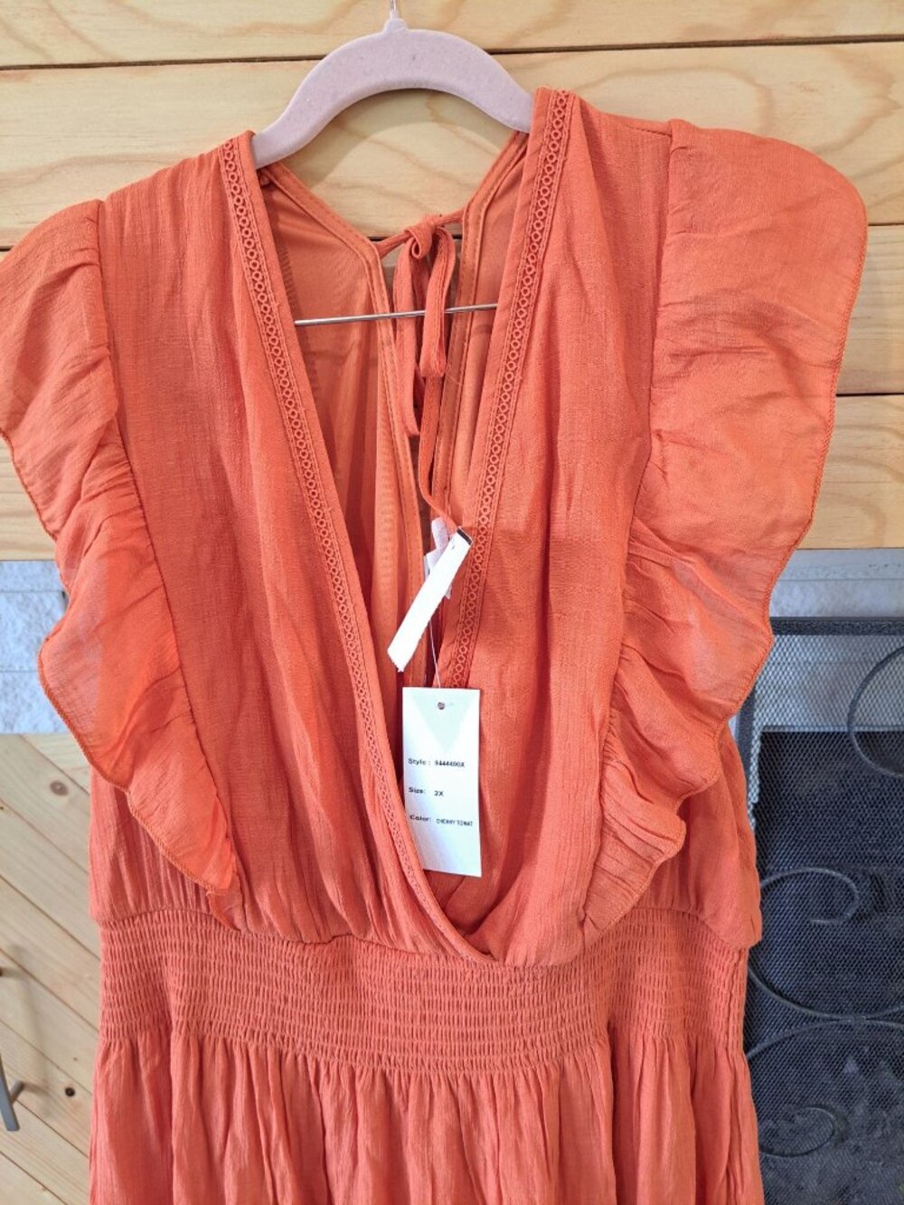NWT 2XL Kings Road Orange Maxi Dress Ruffle Sleeves Smocked Waist Crochet Hem - Picture 3 of 16
